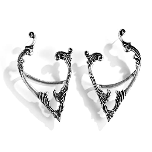 Gothic Elves Ear Cuff 2pcs Piercing Cartilage Climber Ear Wrap Retro Silver Stud Earrings Punk Hip Hop Clip on Statement Earrings Gift for Women3