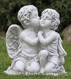 Casa Padrino Escultura Decorativa Art Nouveau 2 ángeles Gris 45 x 25 x A. 39 cm - Elegante Figura Decorativa de Piedra - Decoración de jardín - Accesorios Decorativos Barrocos y Art Nouveau