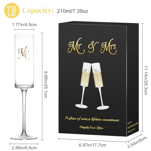 Copas de champán Mr & Mrs de 210 ml para parejas y bodas 3