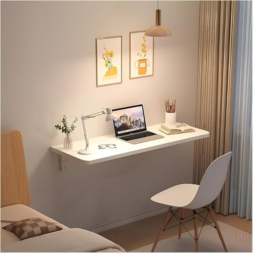 Table pliante murale blanche 100 cm en bois pour gain de place optimal