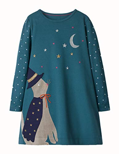 Ohbabyka Little Girls Cute Casual Algodón Animales Impreso Rayas Manga Larga Playwear Vestido Gds599-a 7 años
