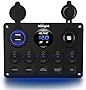 Nilight 90101E 5Gang Multi-Function 5 Gang Rocker Dual USB Charger + Digital Volmeter +12V Outlet Pre-Wired Switch Panel with Circuit Breakers for RV Car Boat Truck Trailer,2 Years Warranty