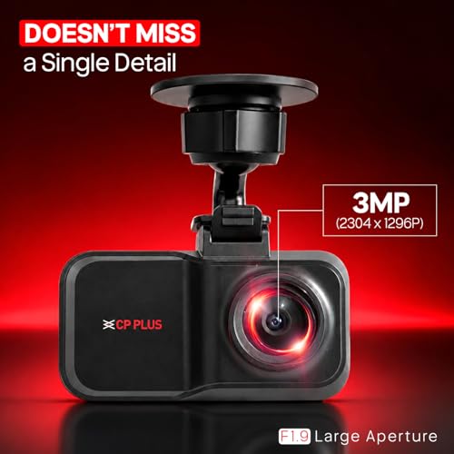 Image of CP PLUS Dash Cam for Car CP-W310 | 2K 3MP Full HD+ Single Channel Dashcam | 1296P Recording | Built-in Microphone | WiFi (AP Mode) | G-Sensor | Night Vision | 137 Wide View Angle | Upto 1TB Storge