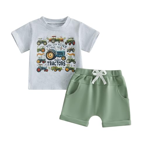 Kupretty Toddler Baby Boy Clothes 12 18 24 Month 2T 3T Summer Outfit Retro Farm Tractor Tee Shirts T-Shirt + Shorts Set (You Can Never Have Too Many Tractors-Gray 4-5T)