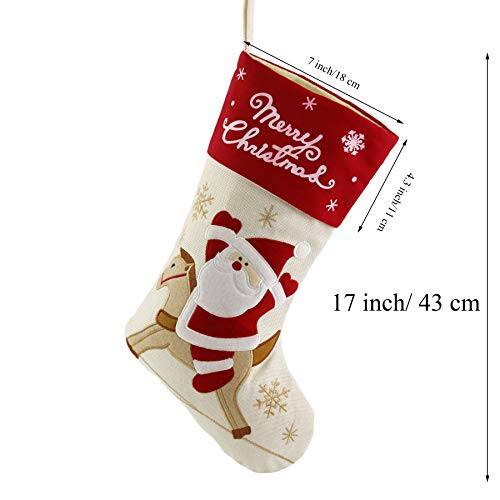 Wewill Lovely Christmas Stockings Set Of 3 Santa, Snowman, Reindeer, Xmas Character 3D Plush Linen Hanging Tag Knit Border Xmas For Kids Family #TOP1