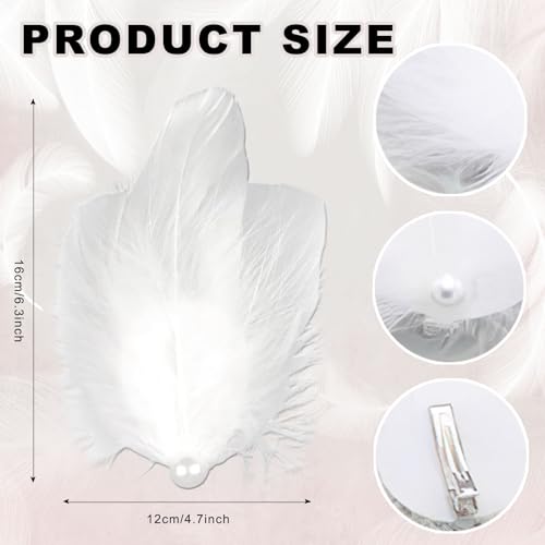 2 Piezas Pinzas de Pelo con Plumas Blancas Estilo Ballet Perlas Clip de Pluma de Avestruz Accesorios para Novia Mujer Niñas miniatura 2