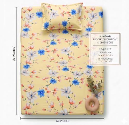 Image of HOMEKART Cotton Single Bedsheet with 1 Pillow Cover | 210 TC Premium Cotton Bed Sheet | Soft, Breathable, Lightweight & Wrinkle Resistant | 60 x 90 Inches Single Size Bedding