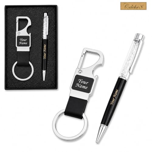 Image of Celebr8 Personalized Card Holder & Pen Gift Set | Custom Name Engraved RFID Visiting Card Holder Wallet with Stylish Pen | Premium Corporate Gift for Men | Gift for Dad, Husband & Father