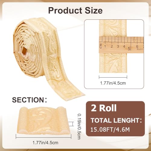 craspire 2 Stück 90.6x1.8 Zierleisten Wandverkleidung Goldfarben Selbstklebend Flexibel Zum Abziehen Und Aufkleben Tapetenbordüre Vintage 3D Kantenlinien Sockelaufkleber PVC Fußleiste Für Heimwerker