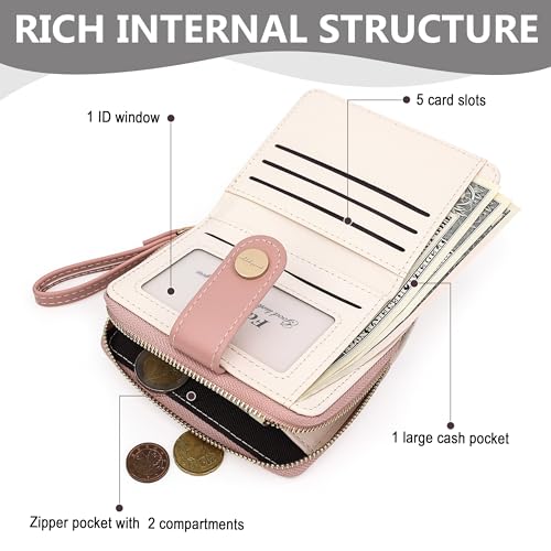 Image of Farcauo Cat Pattern Wallet for Women and Ladies Small Cute Kawaii Pink Coin Purse with ID Window and Credit Card Holder Compact Wallet for Women and Ladies