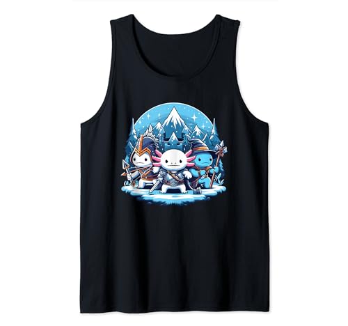 Lindo Kawaii Axolotl Divertido RPG Juego de Fantasía Mascota Amante Dragón Camiseta sin Mangas