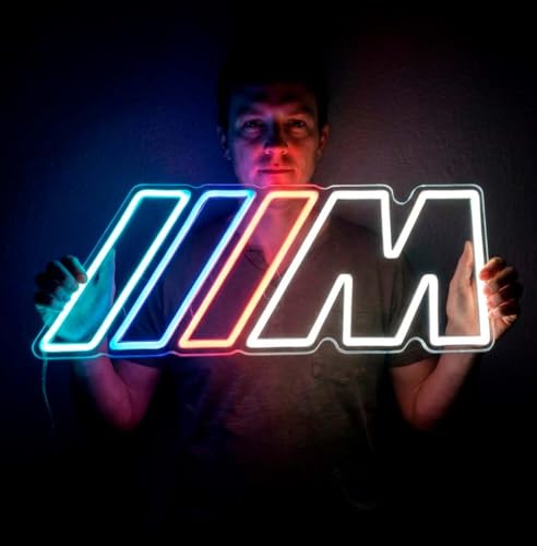 Letrero acabado m coches led con 3 lineas color en la izquierda - Neon led luminoso bajo consumo coche para colgar en la pared - Cartel vehículos deportivos