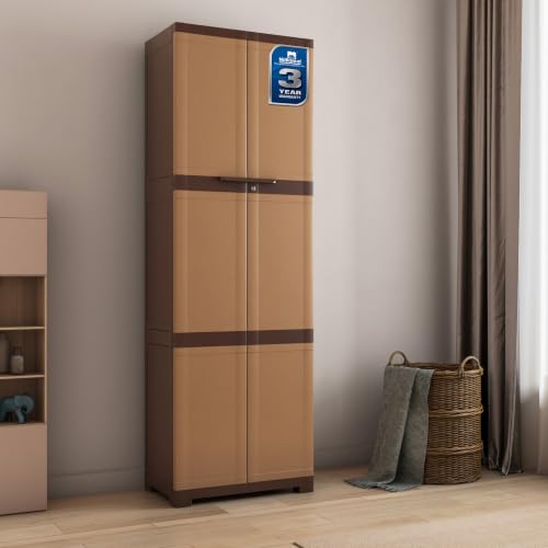Image of Nilkamal Freedom Large (FML) Plastic Wardrobe for Storage| 3-Year Warranty|Clothes Organizer|Shelves|Cupboard|Almirah|for Home, Living Room, Bed Room|Adult & Kids| Sandy & Dark Brown