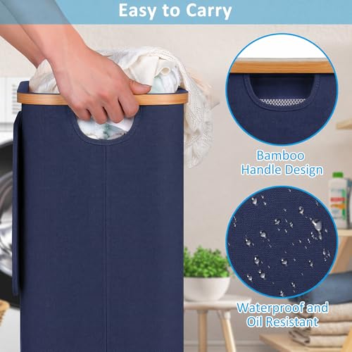 Image of efluky Slim Laundry Hamper with Wheels, Narrow Laundry Basket with Lid and Removable Bag, Aesthetic Dirty Clothes Hamper on Wheels for Laundry Room, Bedroom, Dorm and Bathroom, 75L Beige