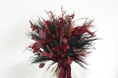 Bouquet de boda preservado Black/Red Pampas 9in miniatura 4