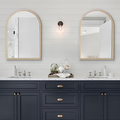 Americanflat 20X30 Framed Dark Oak Arched Mirror - Hanging Mirror For Wall, Bathroom, Entryway Hall, Living Room, Bedroom - Curved Mirror #TOP6