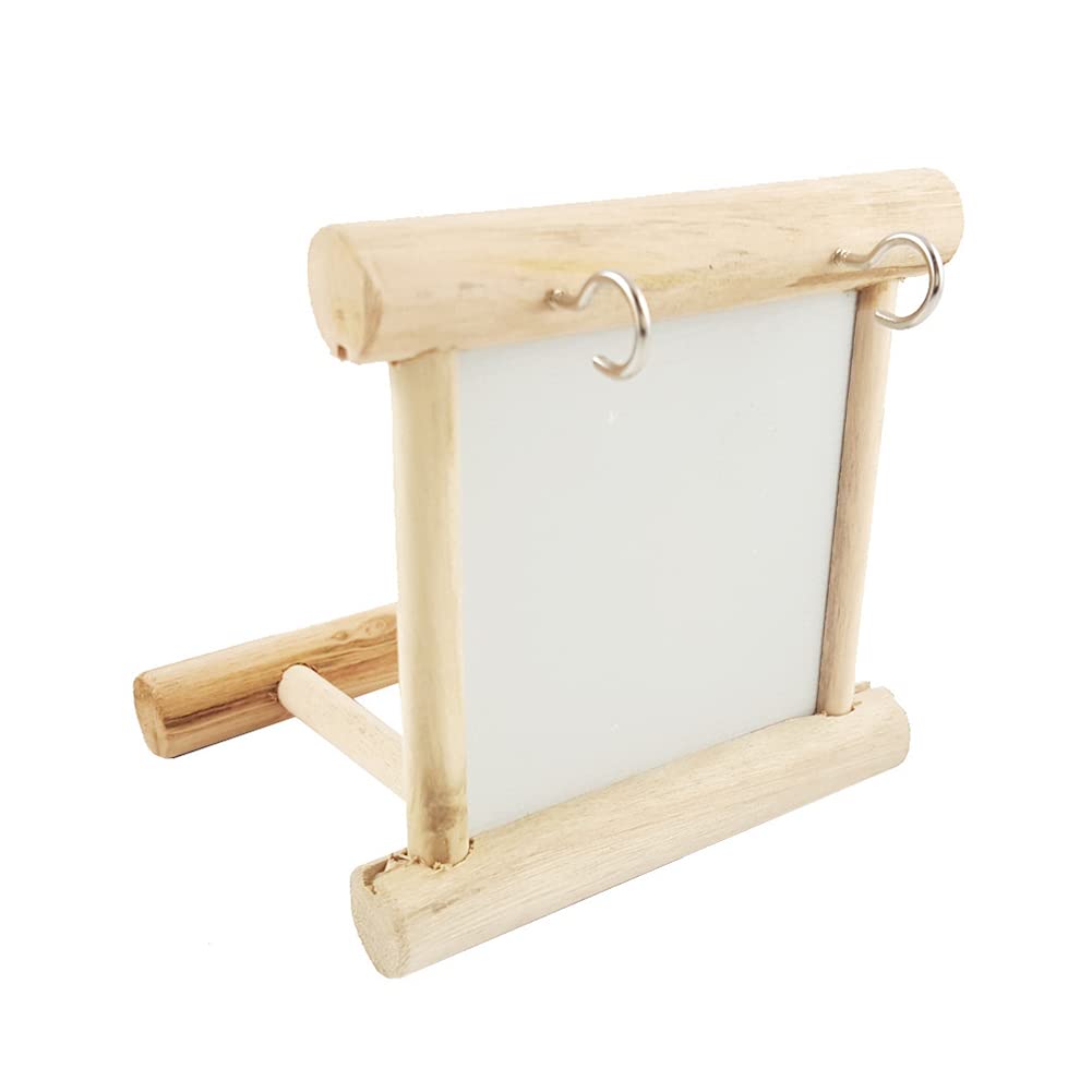 HugeDE 2 Pcs Wooden Bird Mirrors Family Bird Parakeet Mirror Bird Swing Parrot Cage Toys Parrot Interactive Play Toys Birdcage Fun Platform Stand Toys with Perch - Image 3