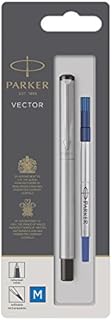 Parker Medium Point Vector Rollerball Pen, Blue with Chrome Trim, Blue Ink, Blister Pack