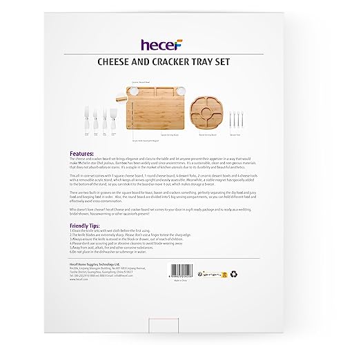 hecef Cheese Board Set of 13, Bamboo Charcuterie Board & Snack Tray, 2 Ceramic Bowls, Cheese Knives Set, Magnetic Knife Stand, Cheese Board and Knife Set for Anniversary, Christmas - Cosy Home Interiors hecef Cheese Board Set of 13, Bamboo Charcuterie Board & Snack Tray, 2 Ceramic Bowls, Cheese Knives Set, Magnetic Knife Stand, Cheese Board and Knife Set for Anniversary, Christmas - Image 9