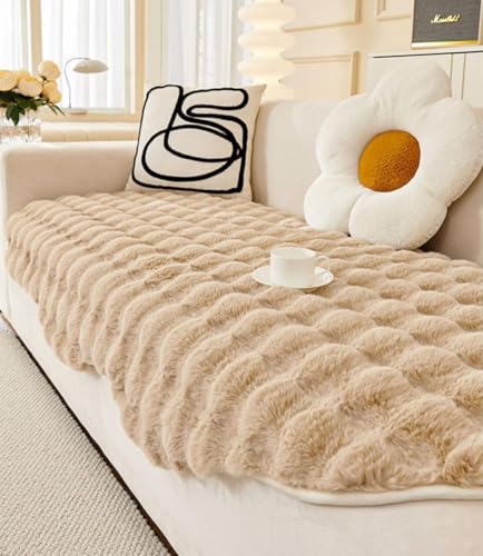 ソファカバー ソファーシーツ ペット ソファパッド 冬 暖かい 厚手 【2025新デザイン 表面ラビットファー調 裏面滑り防止素材】 掛けるだけ 滑り止め 耐磨性 洗える もこもこ かわいい 冷え対策 吸湿発熱 高級 取付簡単(キャメル 90*120)