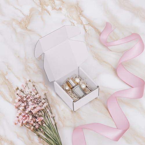 Image of RLAVBL 4x4x2 Shipping Boxes Set of 100, White Corrugated Cardboard Box for Packing, Mailing, Business