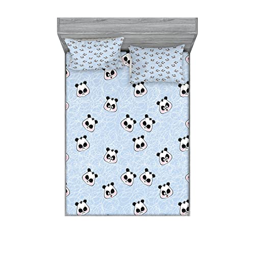 Ambesonne Cartoon 2 Pack Fitted Sheet & Pillow Sham Set, Funny Panda, 4 Pcs Bedding Decor, Package Contains 2 Full Size Fitted Sheets & 4 Pillow Covers, Black Blue