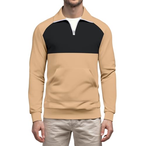 RTRDE Men's Quarter Zip Sweatshirts, Long Sleeve Color Block Casual Athletic Workout Golf Pullover Sweaters, M-3XL
