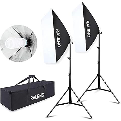 RaLeno Softbox Lighting Kit 2X20"X28" Professional Photography Continuous Lighting Equipment with 2 x 85W E27 Socket 5500K Bulbs for Portraits and Product Shooting Cover