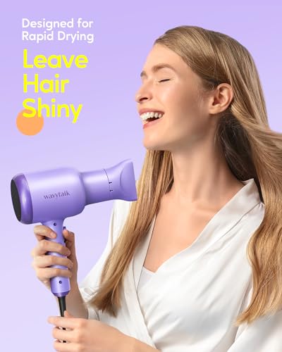 Wavytalk Hair Dryer with Diffuser, Professional Diffuser Hair Dryer 1875W Blow Dryer Ionic Hair Dryer for Women with Constant Temperature, Hair Dryer with Comb Fasting Drying Light and Quiet, Purple
