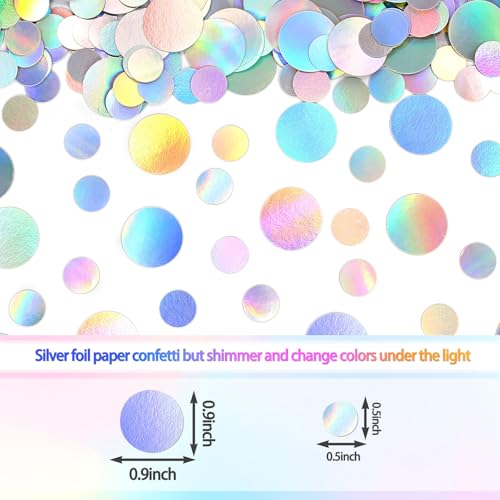 Image of 400PC Circle Dots Iridescent Confetti for Birthday Decorations Round Table Scatter for Wedding Baby Shower Bachelorette Bridal Shower Party Supplies