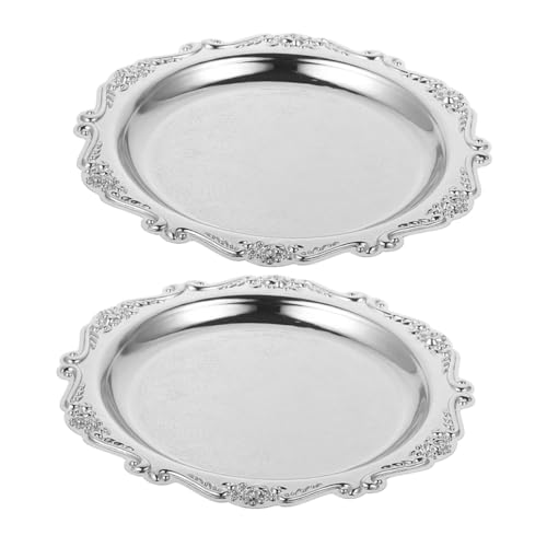 GARVALON Vassoio da Portata in Metallo retrò da 2 Pezzi Vassoio da Portata Elegante Decorazione Vintage Decorazione Antica Piatto Decorativo per Gioielli Piatto