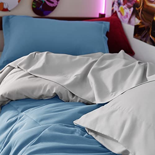 Image of Bedsure Twin XL Comforter - 5 Pieces Reversible Slate Blue Bed in a Bag, Twin XL Bedding Comforter Set College Dorm Essentials with 1 Flat Sheet, 1 Fitted Sheet, 1 Pillowcase and 1 Pillow Sham