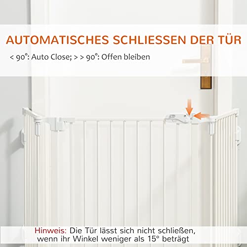 PawHut Absperrgitter Hund Freistehendes Verstellbares Schutzgitter 202,5 x 76 cm Hundegitter Klappbar Türschutzgitter Hundeabsperrgitter für Treppen, Türen, Küche, Flur, 3 Paneelen, Weiß
