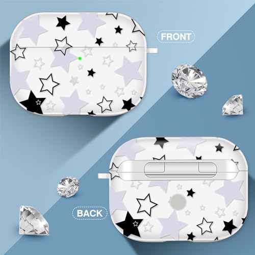 Image of Compatible with Airpod Pro Case with Lanyard,Airpods Pro Case Protective Case Portable & Shockproof for Women Men,Black and White Five-Pointed Star
