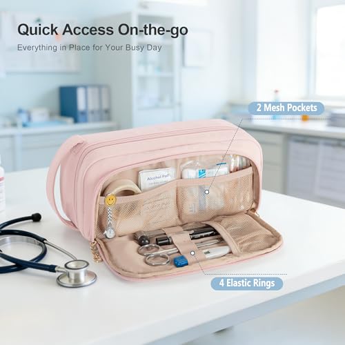 Image of Trunab Stethoscope Case Compatible with 3M Littmann /MDF /ADC, Hold Two Stethoscopes or BP Cuffs, with Inner Dividers and Mesh Pockets for Extra Accessories, for Nurses, Doctors- Bag Only