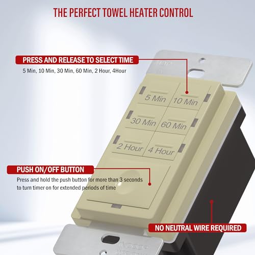 Image of ENERLITES Countdown Timer Switch - Fan & Light Timer, 5 Min - 4 Hrs, Night Light LED Indicator, Neutral Wire Required, UL Listed, HET06-I, Ivory