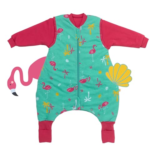 schlummersack Babyslaapzak met voeten, biologisch katoen, 2,5 TOG, 70 cm, flamingo, slaapzak met benen en verlengde manchetten voor een lichaamslengte van 70-80 cm, slaapzak voor het hele jaar door