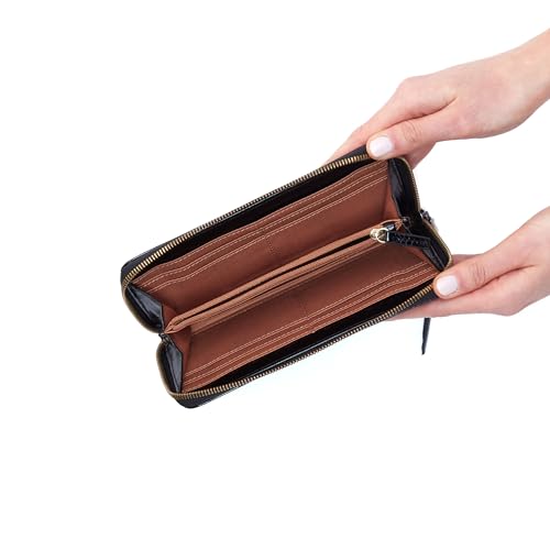 Image of HOBO Max Leather Large Zip Around Continental Wallet with Cardholder and Money Organizer, Slip Pocket, and Zippered Security, Black