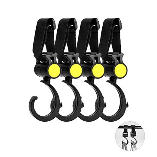 4Pcs Crochets de Poussette, Cintre Multi-usages avec Sangle Antidérapante pour Poussette Bébé, Landaus, Pram, Buggys, Poussette, Vélo, Fauteuil Roulant, Moto