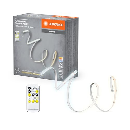 LEDVANCE FLEX COB 5M LED-Streifen TW RC, gelb, 30W, 1700lm, warm- bis kaltweiß steuerbar, COB-Technologie, homogene Lichtverteilung, mit Fernbedienung, lange Lebensdauer, einfache Montage, IP20