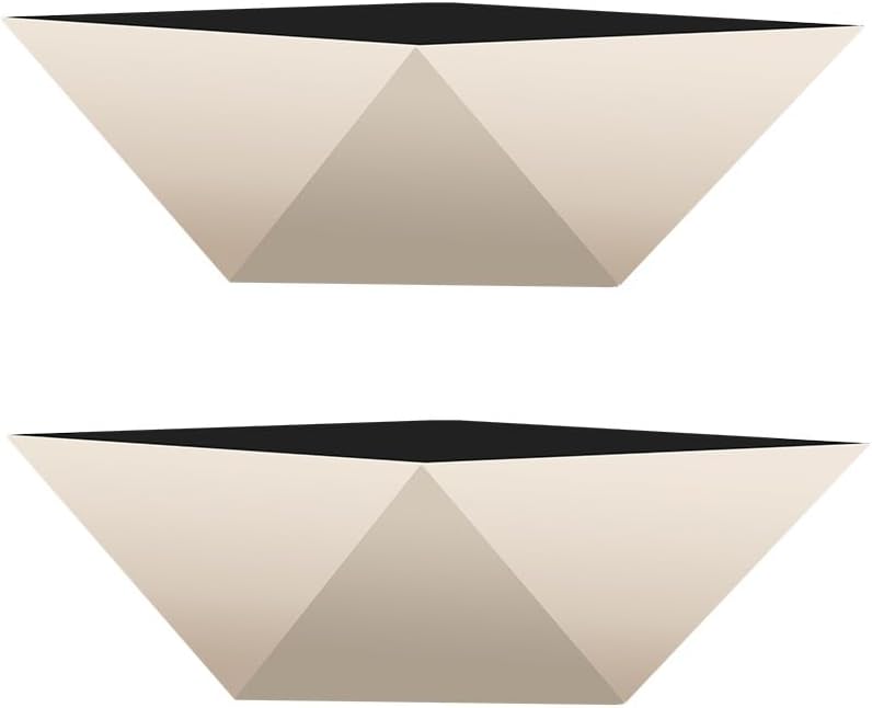 The HC Companies 8 Inch Deco Faceted Plastic Succulent Bowl - Unique Decorative Indoor Planter with Drainage Hole, Vanilla Bisque (Pack of 2)