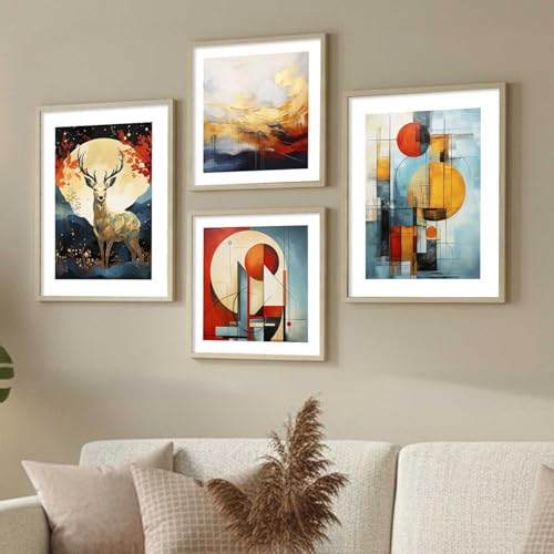 Image of kotart Premium Paintings with Frame for Home Decoration - Modern Art Vibrant Painting for Living Room Bedroom Office Wall Decoration - Pack of 4-D (Art 4, Big (13x17 or 13x13 inch))