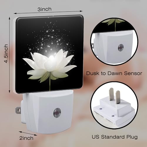 Image of Magic White Lotus Flower Night Light for Kids, Glowing Lotus Floral Night Light Plug in with Dusk to Dawn Sensor, 0.5w Energy Saving Sleep Friendly Nightlight for Hallway Stairway Kitchen Bedroom