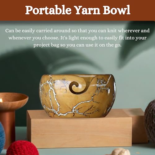 Image of Lichtenberg Figure Yarn Bowl - Handmade Wooden Yarn Bowl for Knitting Yarn Ball Holder - Yarn Bowls with Holes Crochet Bowl Holder - Yarn Storage Bowl 7 inch x 4 inch inches (White)