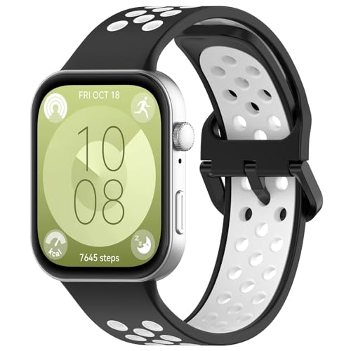 WalkerFit Breathable Bands Compatible with Huawei Watch Fit 3 Straps - Replacement Silicone Watch Bands - Black/White-2