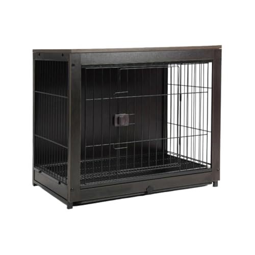 Vollebo 木製犬用ケージ 室内用 おしゃれ 引き出しトレー付き 掃除しやすい 安全ロック付き 丈夫で静音 中型犬・小型犬対応 ペットケージ 木目調 日本家庭向け (B,74*52*65CM)