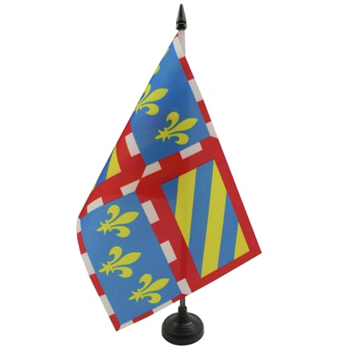 AZ FLAG - Drapeau De Table Bourgogne 21x14 cm - Petit Drapeau Bourguignon De Bureau 100% Polyester Avec Hampe De 25cm Et Socle En Plastique Noir
