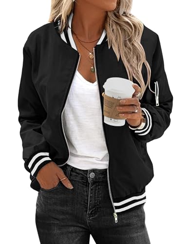 Zeagoo Women's Bomber Jacket Casual Coat Zip Up Spring Fall Clothes with Pockets S-XXL Black