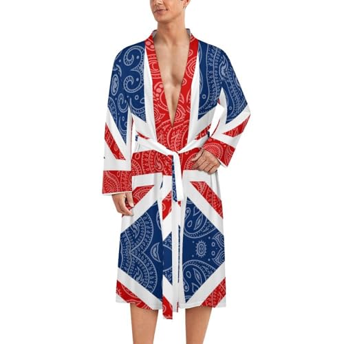 Paisley British Flag Funny Men's Robe Soft Lightweight Bathrobe Long-sleeve Spa Robes