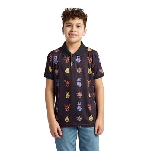 Five Nights At Freddys Animatronic Heads All-Over Print Boys Black Short Sleeve Polo T-shirt-14